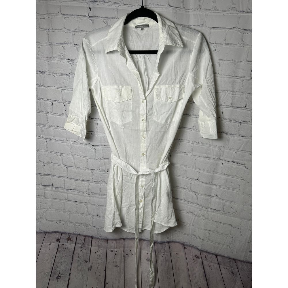 James Perse White Cotton Shirt Dress Button-Down Collar Casual Elegant Size 3